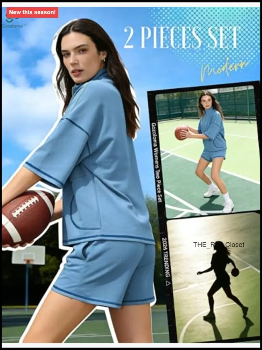 Cotton Blend Matching Set Half-Zip Top and Shorts with Pockets